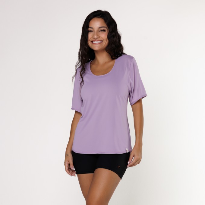 Blusa Manga Curta Poliamida Lavanda