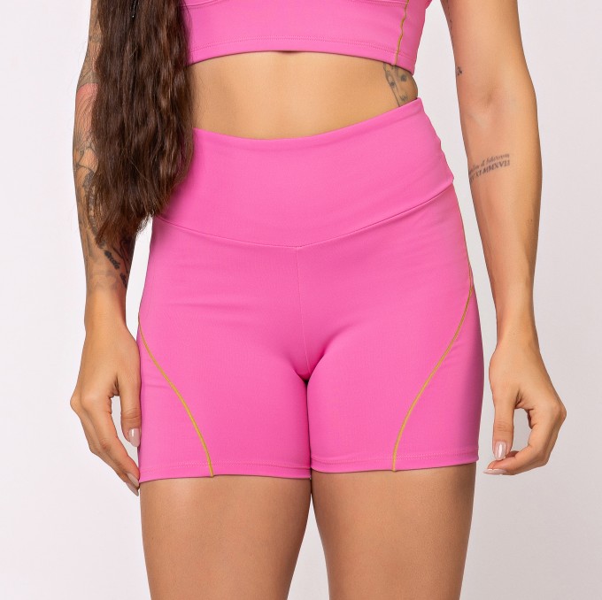 Short Alvorada Rosa Chiclete com Detalhe Contrastante