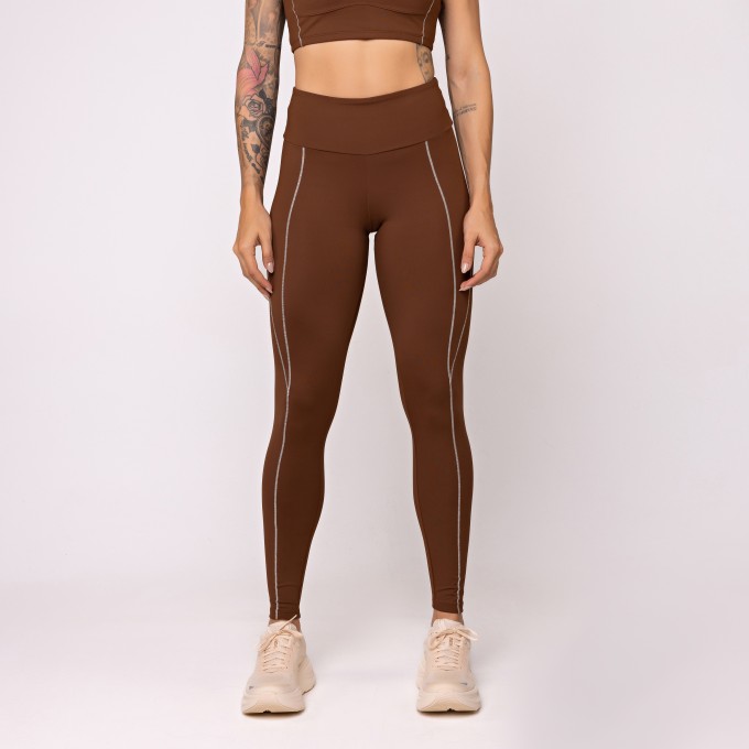 Legging Alvorada Cacau com Detalhe Contrastante